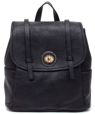 Pebbled Twist Lock Flap Convertible Backpack CMS051 BLACK